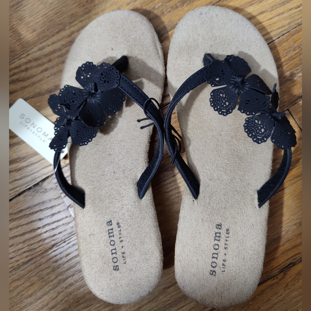 Kohl's -Sonoma-Cut Out Floral Wedge Sandals/Flip-flops(NWT)